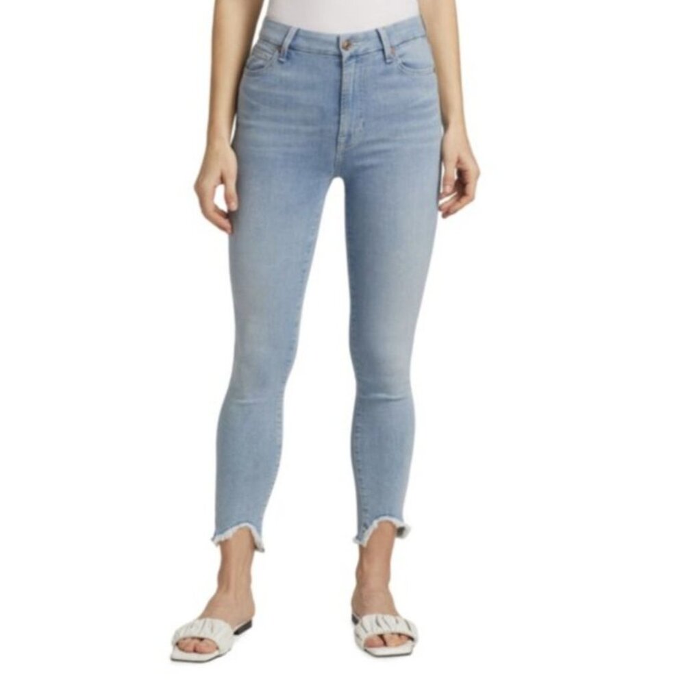 7 For All Mankind‎ Maple Mid Rise Raw Edge Hem Cropped Skinny Jeans Size 30 NWT
